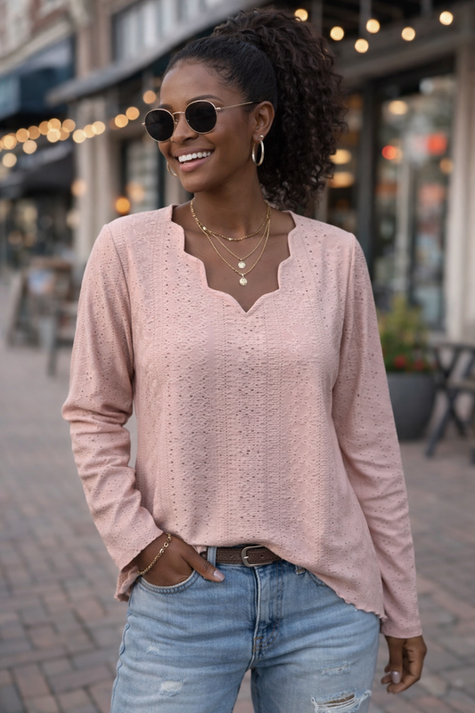 Easy Eyelet V-Neck Top