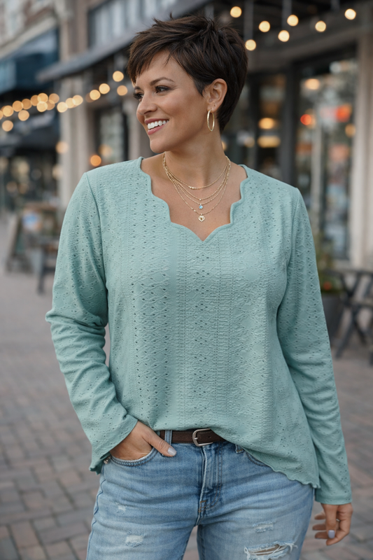 Easy Eyelet V-Neck Top
