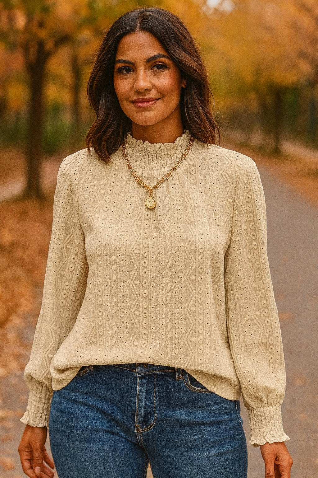 Vienna Eyelet High-Neck Top