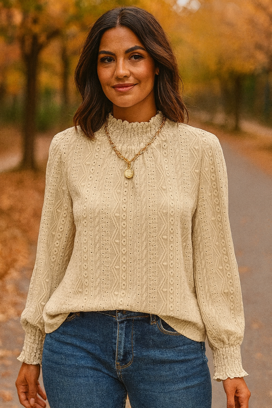 Vienna Eyelet High-Neck Top