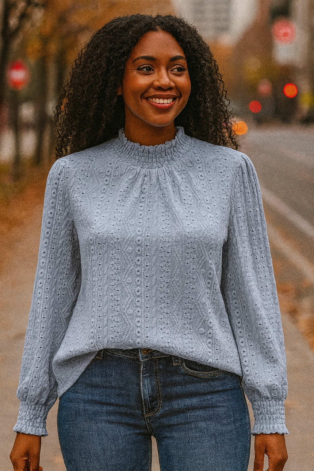 Vienna Eyelet High-Neck Top