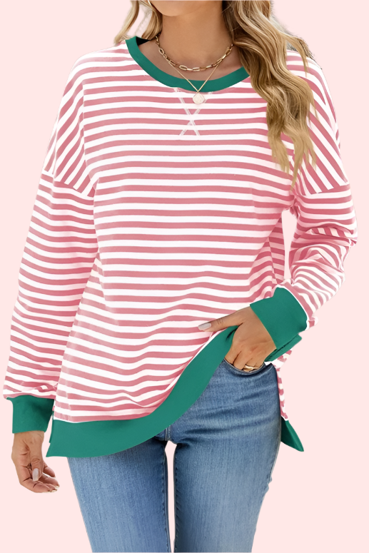 Stripe Me Happy Pullover - Pink & Green