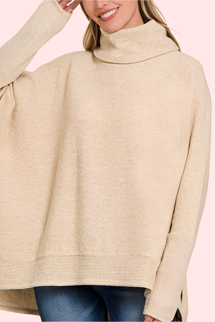 Swank Poncho Sweater - Heathered Cream