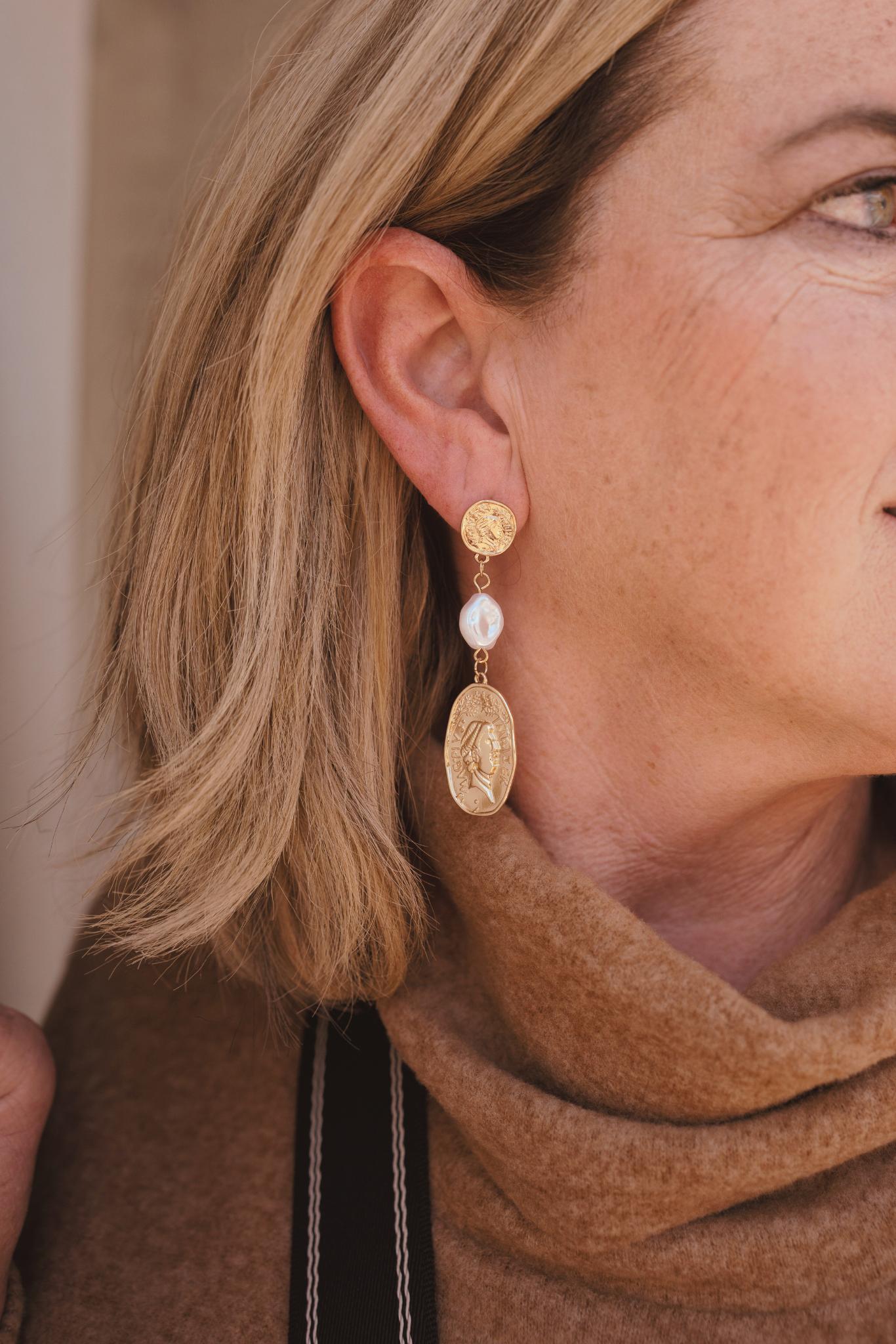 Coin & Pearl Drop Earrings