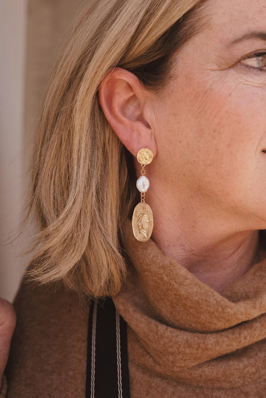 Coin & Pearl Drop Earrings